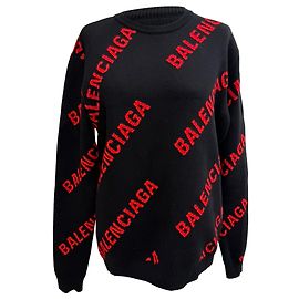 Pull en coton noir avec logo Balenciaga en allover Noir