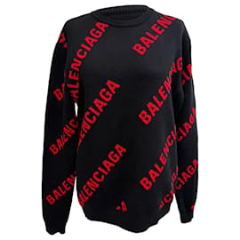 Schwarzer Baumwollpullover mit Allover-Logo von Balenciaga Schwarz