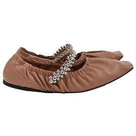 Jimmy Choo Gai Crystal-Embellished Ballet Flats in Brown Leather  Brown Red