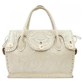 Autre Marque Bolsa de couro Carving Tribes Branco