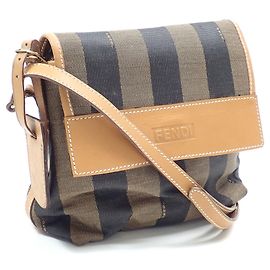 Bolsa de Ombro Fendi Pequin Marrom Preto Caqui