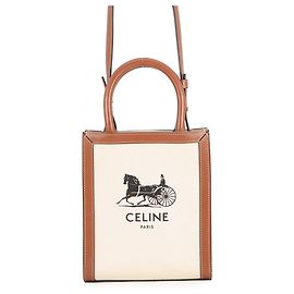 Céline Celine Mini Vertical Cabas Carriage Handbag Brown Cream