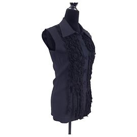Schwarze Bluse von Moschino Cheap and Chic mit Rüschen, Vintage Anfang der 90er Schwarz
