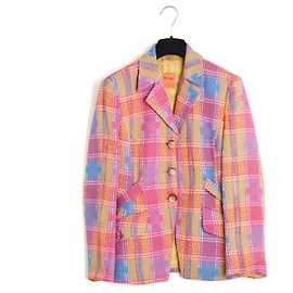 Christian Lacroix Bazar Jacket FR38 Sunny Colors Wool Check UK10 US8 Multiple colors