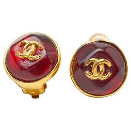Chanel Coco Mark Gripoix Ohrringe Rot Golden