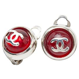 Orecchini a clip rotondi Coco Mark di Chanel Argento Rosso