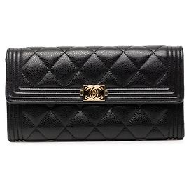 Chanel Boy Long Wallet in Black Caviar Skin Black