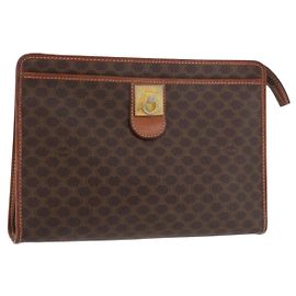 Céline Pochette en toile Macadam CELINE en cuir PVC marron doré Auth 176026 Marron Doré
