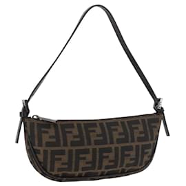 FENDI Zucca Canvas Accessory Pouch Brown Black Auth mr2395A Brown Black