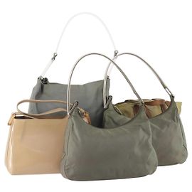 PRADA Sac à main en nylon 5 pièces Beige Vert Auth 174981 Beige Vert