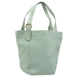 Old Coach Tote Bag Leather Light Blue Gold Auth am11339A Golden Light blue