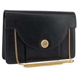Borsa a spalla a catena Christian Dior in pelle nera e oro Auth 176389A Nero D'oro