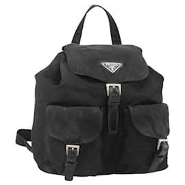 PRADA Backpack Nylon Black Silver Auth YKZ1087 Black Silvery
