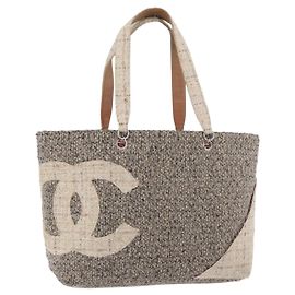 Borsa tote della linea Cambon di CHANEL in tweed grigio argento CC Auth mr2380A Marrone Argento