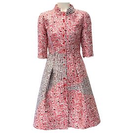 Carolina Herrera Karolina Herrera Rot / Weiß Jacquard Knopf-Front Kleid Rot