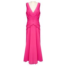 Zac Posen Hot Pink Plissee Ärmelloses V-Ausschnitt Chiffon Kleid / Abendkleid Pink