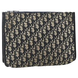 Christian Dior Trotter Canvas Clutch Bag Navy Silver Auth ti3819 Silvery Navy blue
