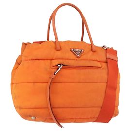 PRADA Handtasche Nylon 2-Wege Orange Silber Auth ka3919 Silber Orange
