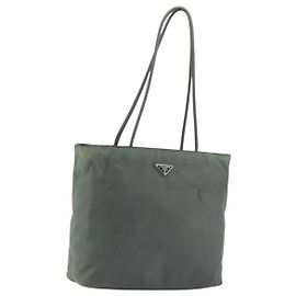 PRADA Nylon Tote Bag Grün Silber Auth 175705 Silber Grün