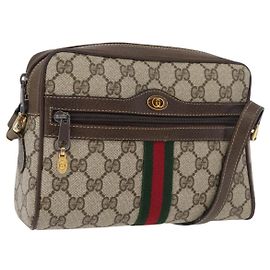 Bolsa de Ombro GUCCI GG Supreme Web Sherry Line PVC Bege Ouro Auth 175436 Bege Dourado