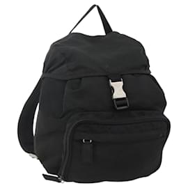 PRADA Backpack Nylon Black Silver Auth 175381 Black Silvery