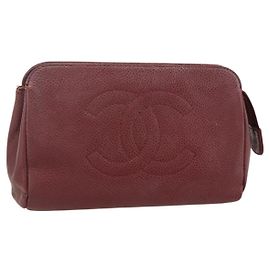 Pochette CHANEL Cuir Caviar Bordeaux Or CC Auth yk20274 Doré Bordeaux