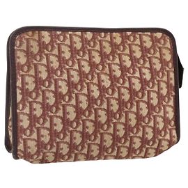 Christian Dior Trotter Canvas Clutch Bag Red Gold Auth 176716 Red Golden