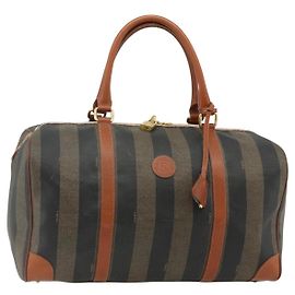 FENDI Pecan Canvas Boston Bag PVC Brown Black Auth yk20237 Brown Black
