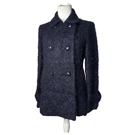 Vintage Courreges Tweed Coat Navy Black L Navy blue