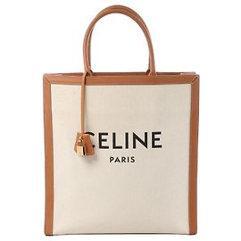 Céline Celine Vertical Cabas Large Canvas x Leather Handbag in Beige Beige