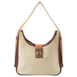 Bolsa de Ombro Sako Toile H Hermès em Marrom O:1985 Bege