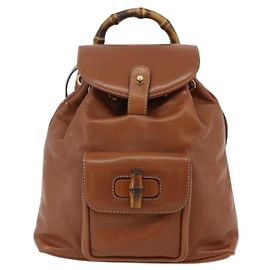 Mochila de couro vintage Gucci com bambu Marrom