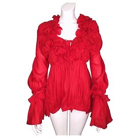 Top Junya Watanabe in cotone rosso con volant Rosso