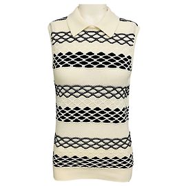 Loewe Ivory / Black Albers Polo-Kragen Jacquard-Strickweste / Oberteil Beige