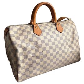 Louis Vuitton Speedy 35 Damier Azur Bolsa Marrom Creme Fora de branco Gold hardware