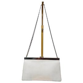Céline Bolsa de ombro média com fecho em couro de bezerro liso Off-White Outro