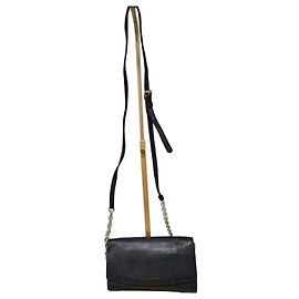 Burberry Black Soft Grain Leather Henley Wallet on Chain Bag Black