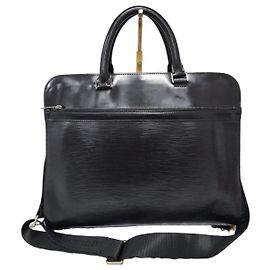 LOUIS VUITTON Epi Leather Bassano MM Briefcase Bag Black Black