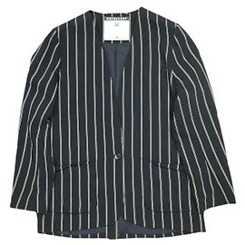 Autre Marque JOURNAL STANDARD L'ESSAGE Stripe Polyester Rayon No Collar Jacket Outerwear Blue Other