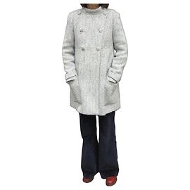 Paul & Joe Wool Herringbone Coat White Grey Size 40 White Grey