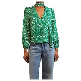 Autre Marque Grüne Pünktchen-Seidenbluse - Größe S Grün