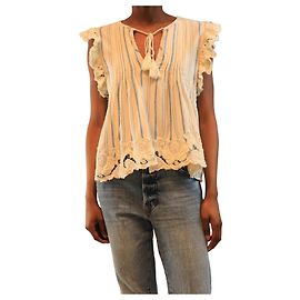 Sea New York Blusa listrada de algodão creme e azul - tamanho S Cru