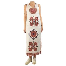 Farm Rio Vestido midi Richelieu blanco Mary Tiles - talla S Blanco