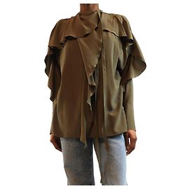 Victoria Beckham Green silk ruffle blouse - size UK 4 Green