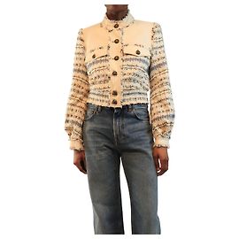 Veronica Beard Cream cropped tweed denim jacket - size UK 8 Cream