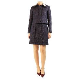 Carven Ensemble veste et jupe en jacquard marine - taille UK 10 Bleu Marine