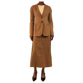 Tibi Tan linen-blend twill jacket and skirt set - size UK 4 Brown