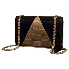 Chanel Wallet on Chain Black Gold Embossed Leather Black Golden