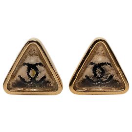 Boucles d'oreilles en triangle Gripoix plaquées or CC doré Chanel Doré