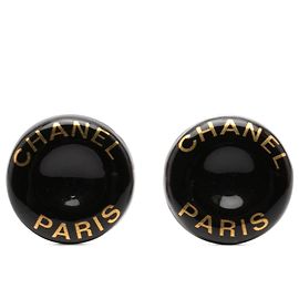 Chanel Black CC Resin and Brass Logo Print Clip On Earrings Black